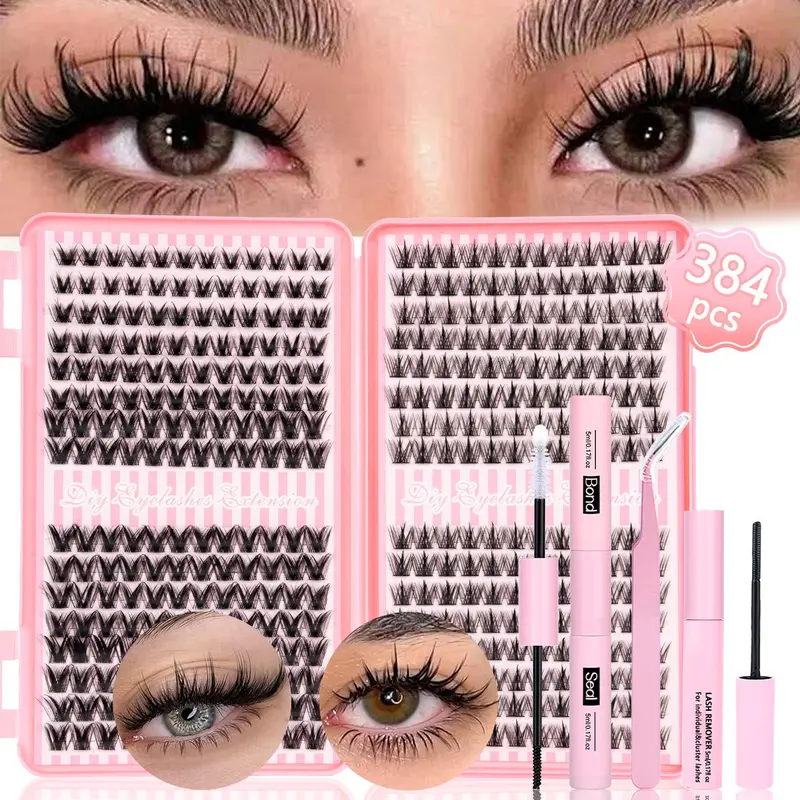 DIY Mixed Styles Eyelash Cluster Set, Diy Eyelash Clusters, Manga/Natural Soft Long-Lasting False Lash Book, Extensions for Beginners, Multiple Lengths, Includes Bond&Seal &Remove&Eyelash Tweezers, Volume Lashes, Diy Eyelashes Clusters