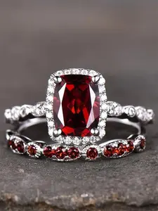 Gorgeous Garnet Decorated Ring, Fashion Accessories for Women & Girls, Trendy All-match & Exquisite Jewelry for Birthday Gift, Elegant Exaggerated Ring, Gemstone Ring, Engagement Rings