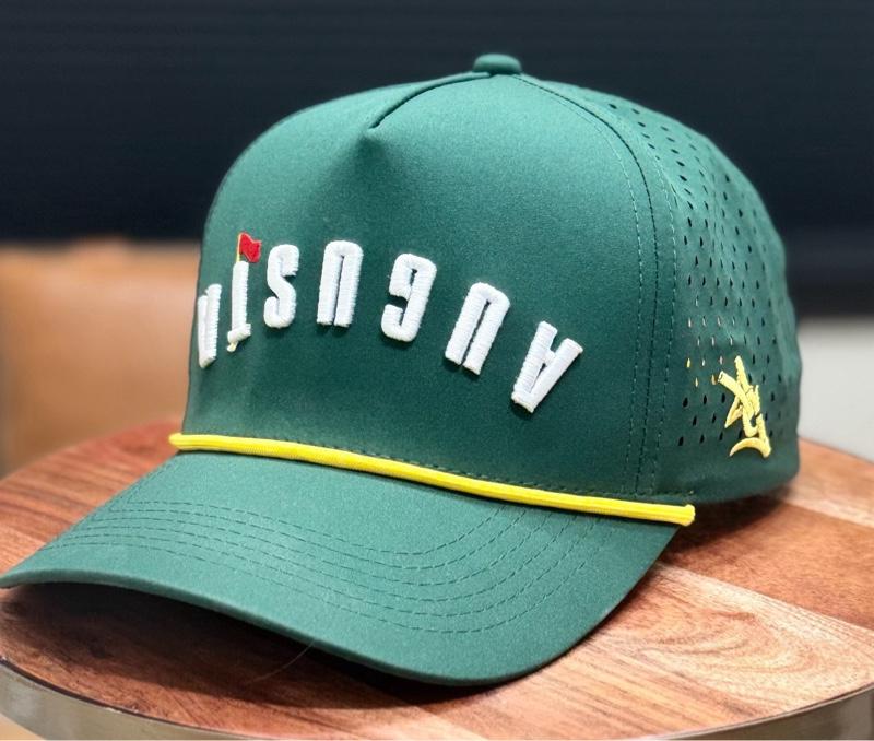 Augusta Golf Hat - Green with White Embroidery and Yellow Trim - Adjustable Snapback for Men and Women