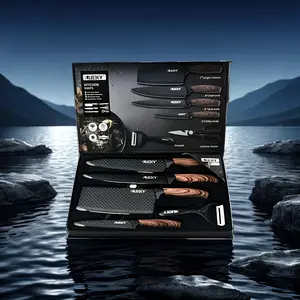 Ultra-sharp And Durable 6pcs Kitchen Knife Set, Stainless Steel Blade Non-slip Handle, Suitable for Family Kitchen Cooking, Suitable for Various Scenes, Outdoor Camping, Barbecue Parties, Gift Boxes for Father's Day Gifts, High-end Atmosphere