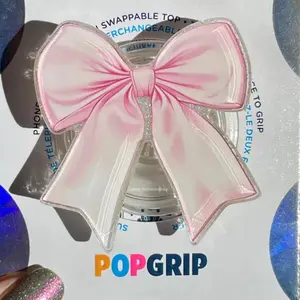 POPGRIP Pink Bow Kindle Grip Handmade Resin Acrylic Glitter Coquette Grip MagSafe Compatible with Strong Magnetic Attachment & Adapter Ring Included