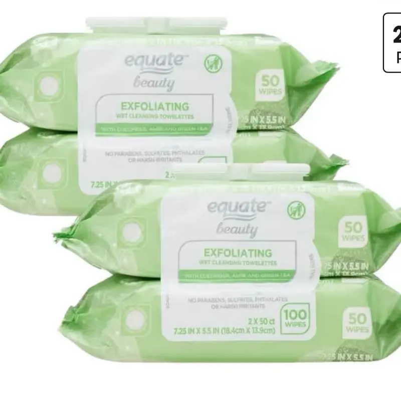 Equate Exfoliating Wet Cleansing Makeup Remover Facial Wipe, 4 Pack, 200 Count and card gift Maker Explorador