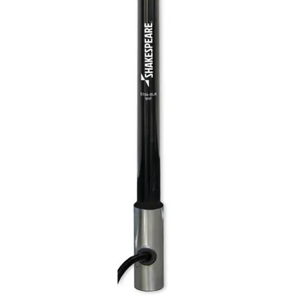 Shakespeare 5104BLK Classic VHF Antenna, 4 ft, 6DB Gain, Chrome Ferrule, 1 in-14 Thread, PL-259 Connector, 15 RG 58 Cable