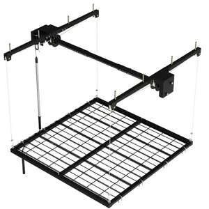 Garvee Overhead Garage Lifting Storage Rack, 4x4 ft Heavy-Duty Carbon Steel Ceiling Storage Rack, Adjustable Organization System, 350Lbs Safe Load (Tested to 600Lbs), Manual Crank Lift Design