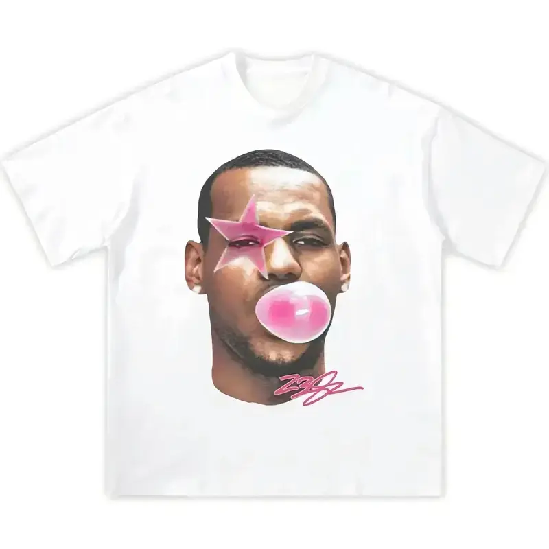 LeBron James Bubblegum Star Eye Portrait Graphic Tee Soft Cotton Breathable Comfortable Relaxed Fit for NBA Fans Basketball Legend Daily Casual Wear Unisex's T-Shirt
