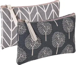 2 Pcs Canvas Cosmetic Bag, Multi-Function Small Zipper Pouch Cute Makeup Pouch Travel Toiletry Bag Travel Size Toiletries Christmas Stocking Stuffers Gifts for Women,8.6 * 5.5 In