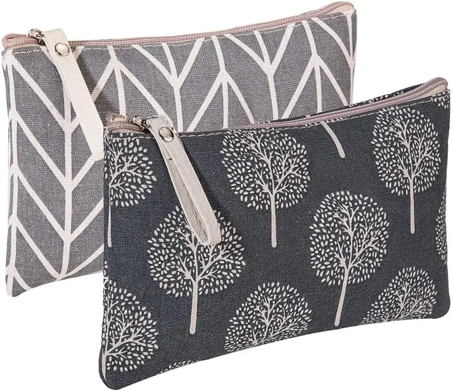 2 Pcs Canvas Cosmetic Bag, Multi-Function Small Zipper Pouch Cute Makeup Pouch Travel Toiletry Bag Travel Size Toiletries Christmas Stocking Stuffers Gifts for Women,8.6 * 5.5 In