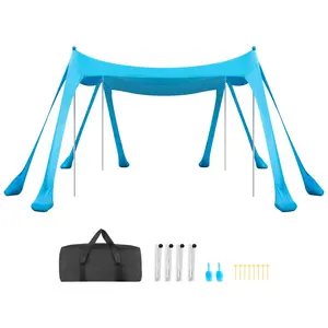 VEVOR Beach Tent Sun Shelter, UPF50+ Sun Protection, 6.6 ft Tall, 10 x 10 ft, Easy Pop Up Beach Canopy with Sandbags, Stability Poles, Sand Shovels, Portable Shade for Family, Camping, Fishing, Blue