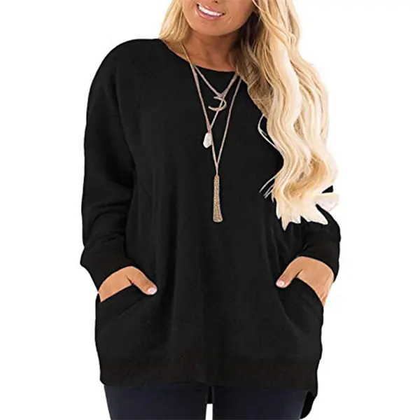 VOGARCE Women's Plus Size Sweatshirts Casual Long Sleeve Crewneck Pullover Loose Fit Tunic Tops with Pockets XL-5XL DPS1011