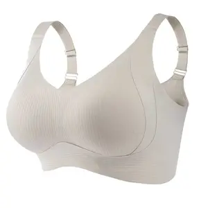 1pieces of women's solid-color wireless bras, suitable for all seasons. Soft and lightweight underwear, soft, comfortable and breathable ribbed gathered  Everyday Smooth Basic Minimalist Adjustable Elastic Seamless Womenswear Style Wrap Bridal Khaki