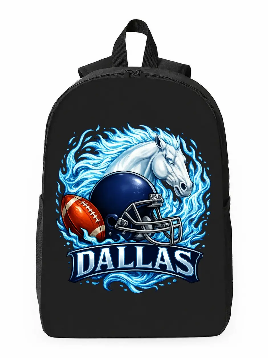 Dallas Team Football Canvas Backpack - Personalized Name & Number School Bag, Functional Gift for Students