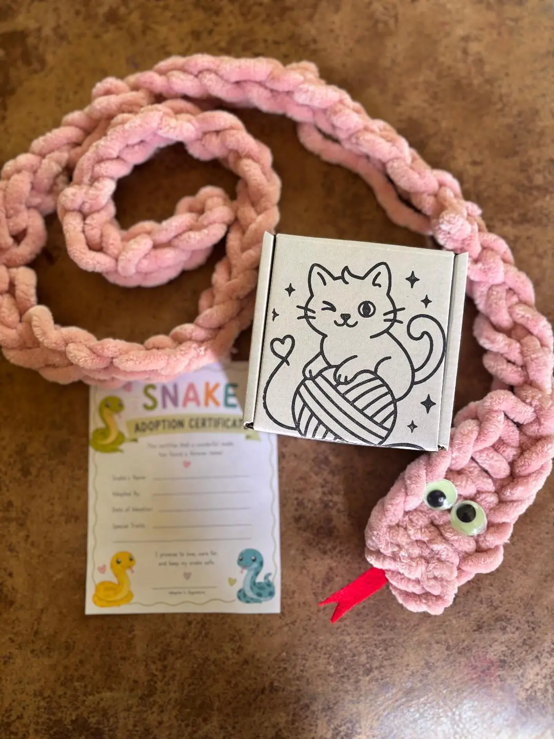 Hand Knit Pet Snake kit with Adoption Certificate