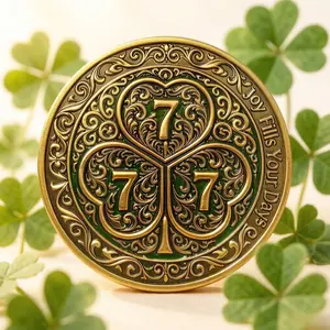 1pc High Relief Enamel Clover 777 Lucky Coin, 3D Embossed Pattern Coin, Unique Collectible Souvenir, Novel Gift Idea