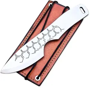Fixed-Blade Carbon Steel blank Knife with Leather Sheath