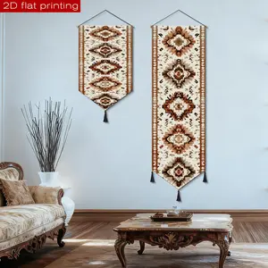 Digital print of JIT 2D FLAT geometric pattern, tapestry with tassel, tapestry with tassel, design with tassel, vertical tassel design, linen material, suitable for living room, bedroom, dormitory, daily decoration