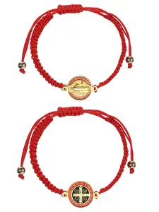 2pcs/set Women's Simple Style Letters Print Bracelets with San Benito Medalla Design, Casual Trendy Bracelets, Fashionable Accessories for Daily & Party Decoration, Religious Jewelry Gift