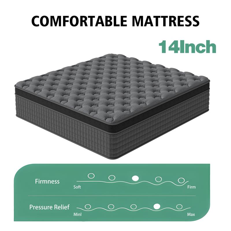 12/14 Inch Twin Full Queen King Mattress Individual Pocketed Coil & Memory Foam Hybrid Medium Firm Lumbar Support Orthopedic Design For Home Bedroom Hotel Boxed Mattress Holiday Gift Modern Furniture Ergonomic Sleep Solution