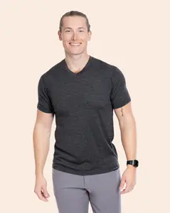 Men's Merino Wool V-Neck Tee Shirt Menswear Casual Shortsleeve- Classic Top Streetwear Tropical Plain