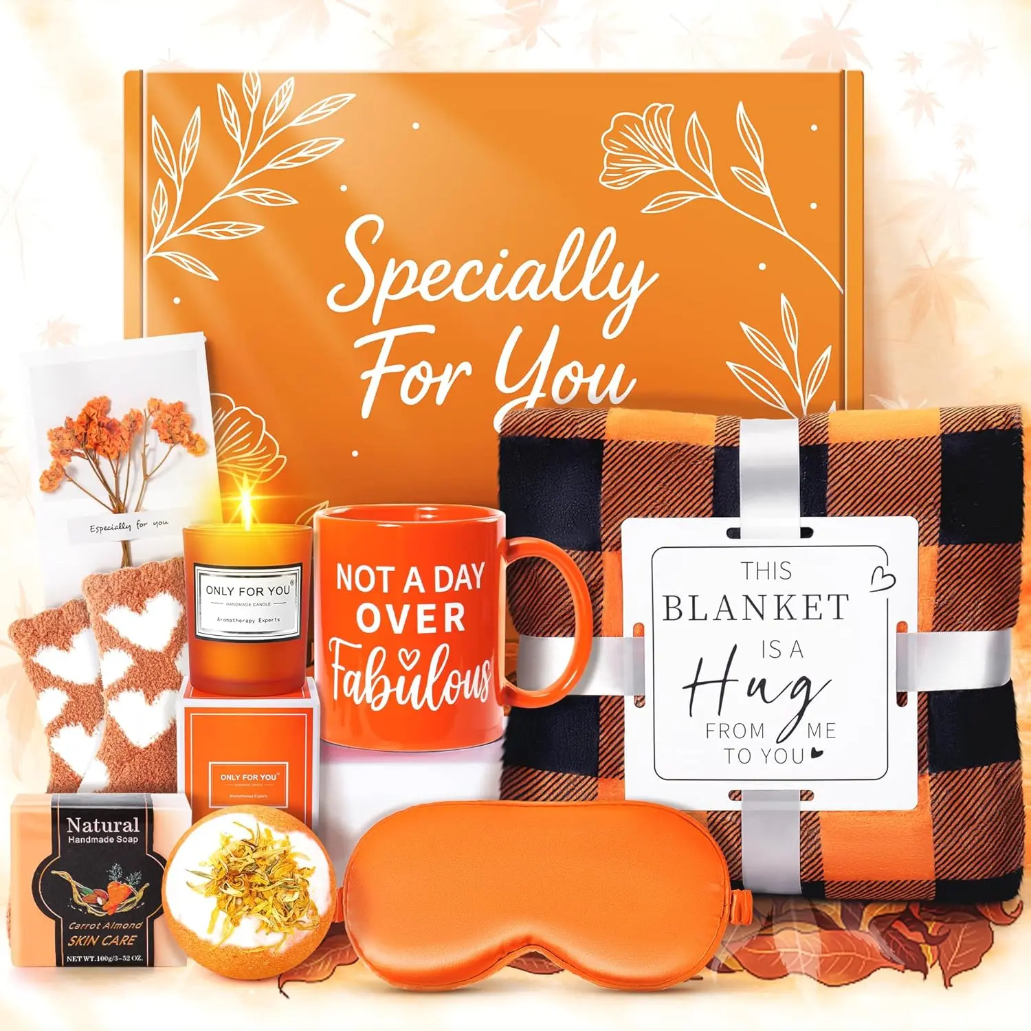 Hallowen Fall Gift 13PCS Fall Gifts for Women, Orange Gift Basket for Mom, Wife, Sister, Friend & Girlfriend, Thank You Birthday Gift Set, Self Care Care Package for Teacher, Get Well, Graduation, Sympathy & Retirement