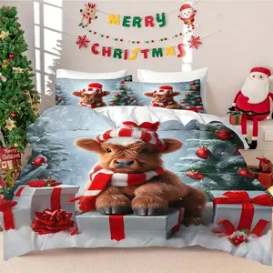 Adorable Baby Calf Duvet Cover Set, Festive Winter Theme Bedding Set, Cute Knit Hat and Scarf Design, Perfect for Cozy Bedroom Decor, Ideal for Christmas Spirit and Holiday Cheer, Includes 1 or 2 Pillowcase - No Filler