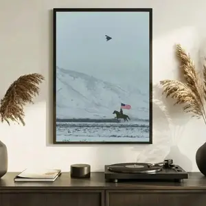 American Flag Cowboy On Horse Wall Art , Freedom B2 Poster, Vintage Patriotic Western Print, Home Decor Made In USA