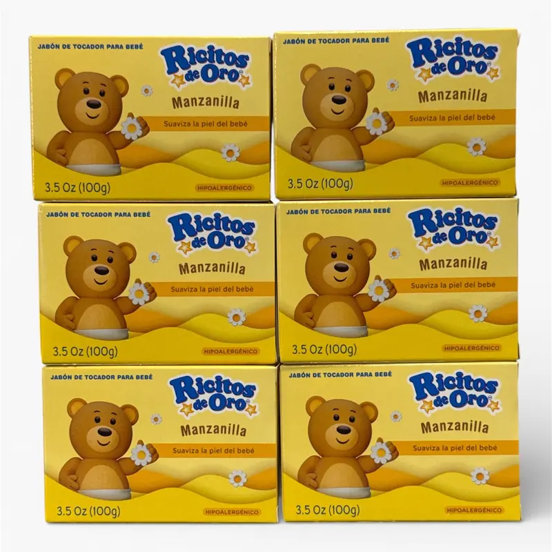 Ricitos de Oro Baby Cleansing Bar Soap with Extract Calming Effect, Chamomile, 6-Pack of 3.5 Oz Each Soap, 6 Soaps Baby Skin Care Hypoallergenic Hydration Grisi Skin Care
