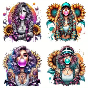 Sunflower Pattern Heat Transfer Sticker, 4 Counts/set DIY Heat Transfer Sticker, Heat-pressed Patches for T-shirts and Bags, DIY Flower Decor