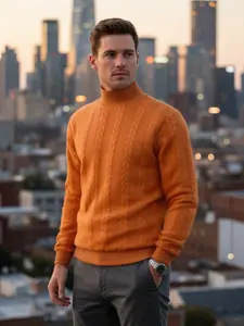 Men's solid-color high-neck knitted sweater, autumn and winter warm knitted sweater, simple, fashionable and versatile inner layer base layer, 6 colors to choose from, suitable for daily casual wear and shopping, essential for men's wardrobes