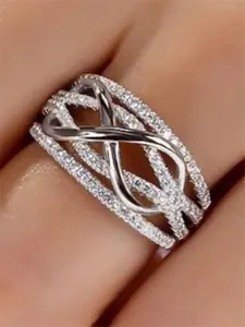 1 PC Gorgeous Cubic Zirconia Ring For Women For Valentine's Day Gift Wedding Engagement Anniversary Party Jewelry Interlocked Stackable Rings