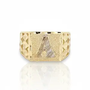 Square Nugget Initial Ring - 10K Yellow Gold
