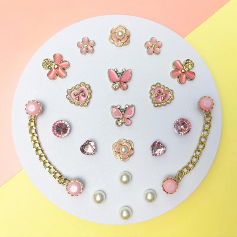 20pcs Bling Plastic Butterfly Flower Sparkling Rhinestones Diy Shoe Decoration Charms For Women's Party Favor Pink Footwear Pearl