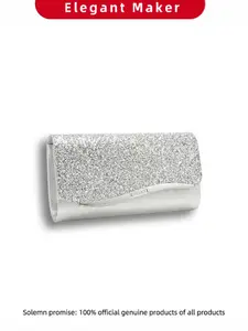 Silver Color Glitter Clutch Bag with Sparkly Crystal Decor, Elegant Formal Evening Handbag for Wedding & Party, Stylish Accessory