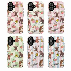 Cute Curious George Phone Case |     Coquette Strawberry Phone Cover for iPhone 16 15 14 13 12 11 Pro Max XR XS 7 8 Plus & Samsung S25 S24 S23 S22 S21 |   Preppy Gingham Bow, Pastel Floral Design Compatible with iPhone 17 Air