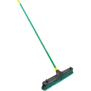 Bulldozer 24-Inch Multi-Surface Push Broom, 60"  Handle, Green, for Outdoor/Indoor Sweeping/Cleaning