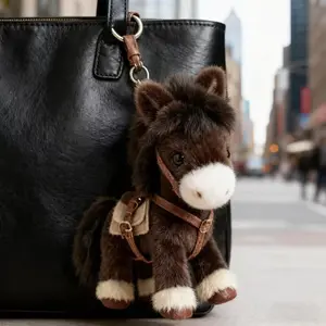 Plush Pony Bag Charm Keychain Cute Stuffed Horse Pendant, Kawaii Animal Accessory For Backpack Purse Car Keyring Daily Decor Gif