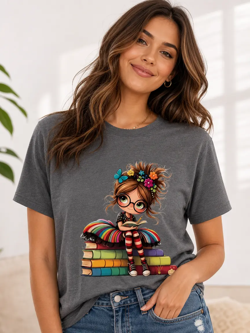 Ladies' Fitted Rainbow Short-Sleeve Round Neck Cotton T-Shirt - Casual Tee for Everyday Wear