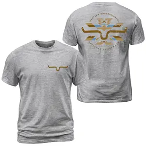 Kimes Ranch Horn Logo Aztec T-Shirt, Western Ranch Graphic Tee, Distressed Tribal Back Print With Front Chest Horn Emblem, Cowboy Casual Outfit, Soft Cotton Tee Gift For Men and Women