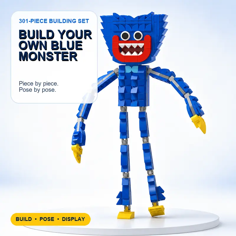 Poppy Playtime Huggy Wuggy Building Block Set, 301-Piece Blue Monster Brick Figure, Poppy Playtime Chapter 1 Horror Game Character Model, DIY Micro Blocks Collectible Display Toy, Gamer Gift for Poppy Playtime Fans, Desktop and Shelf Decor