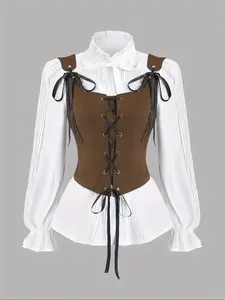Women's Renaissance Style Vintage Corset Top, Slim-Fitting Short Tank Vest, Fall & Winter Fashion, Plain Pattern, European and American Style, Chic, Womenswear