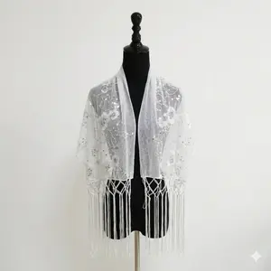 Sequin Chiffon Mesh See-Through Shawl Scarf Cover-Up Wrap