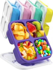 5 PCS Bento Snack Containers, Reusable 4 Compartment Divided Food Storage