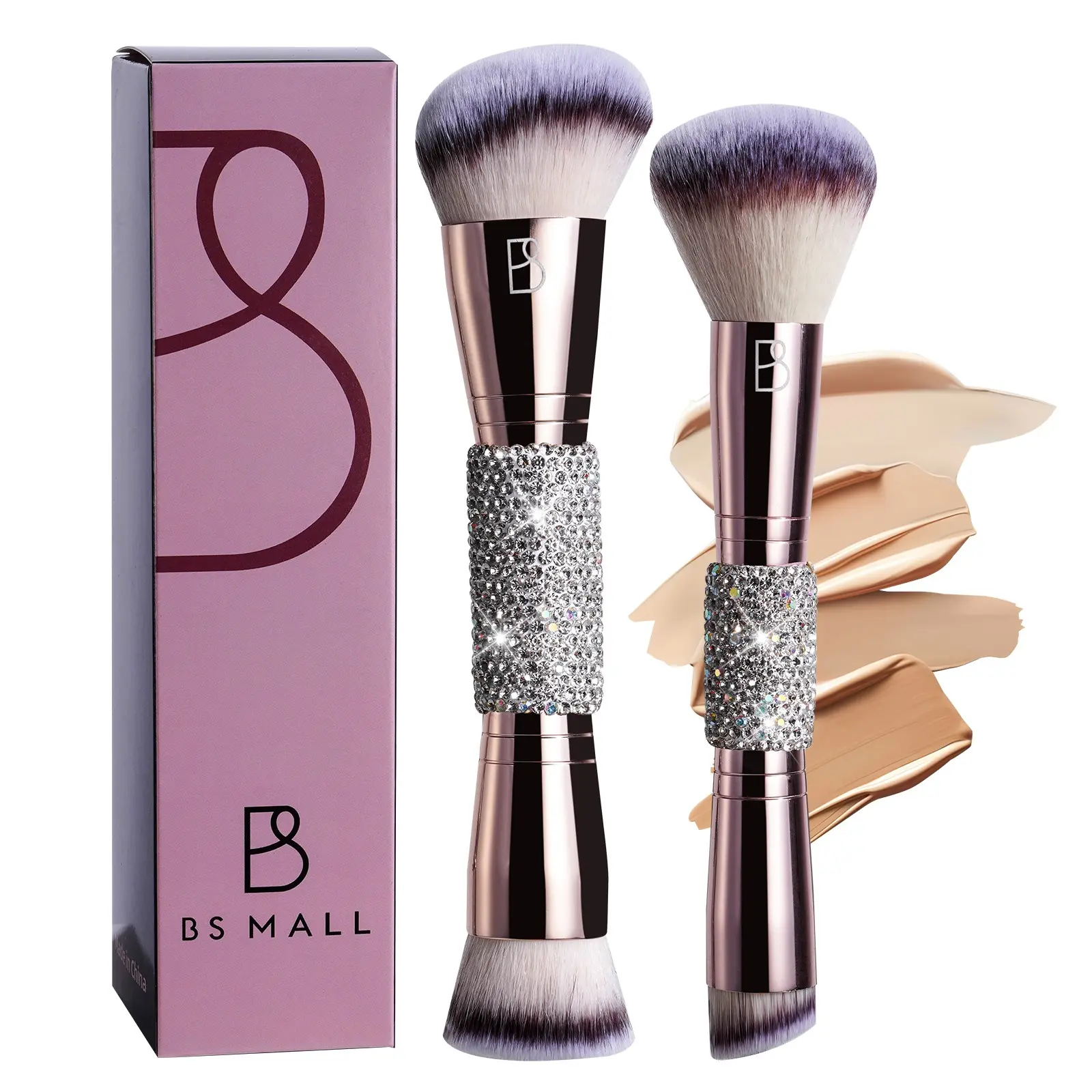 2Pcs Double-Ended Makeup Brush Set for Foundation Blush Powder – Multi-Function Face Cosmetic Brush for Flawless Base Makeup Foundation Brushes Dual Ended Brushes