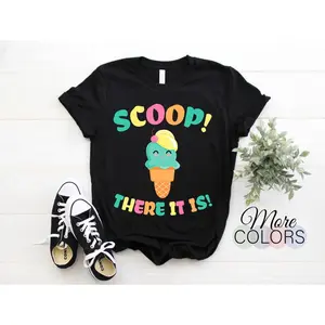 Women's ice cream and summer fun Graphic T-Shirt - Short Sleeve Crew Neck Regular Fit Casual Wear | Soft & Breathable Fabric, Durable Print, Everyday Comfort, Machine Washable, cute and playful casual fashion display with sneakers and greenery