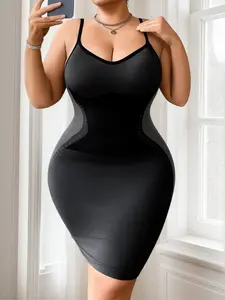 Plus Size Seamless Body Shaping Dress, Waist Cinching, Abdomen Slimming, Wearable Underwear, Molded Cups, Fitted, All Seasons