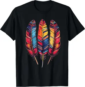 100% Cotton Native American Feather Headdress Indian Tribe Feathers T-Shirt