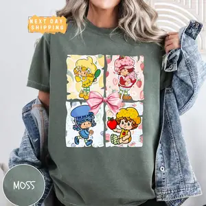 Comfort Colors Cartoon Friends Nostalgia Shirt, 80's Cartoon Characters Rainbow Shirt, Care Bears And Strawberry Tee, Strawberry Shortcake 9IX8C