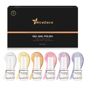 Nicedeco Hema Free Gel Nail Polish 6-Pack 15ml Cruelty Free Vegan Pearl Shimmer Mermaid Gel for Nail Art Manicure Salon DIY Safe Non-Toxic Formula - Brush, Cutics