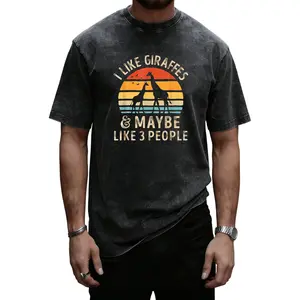 100% Cotton Casual Tee – Retro Washed Giraffe Print, Loose Fit and Humorous Style