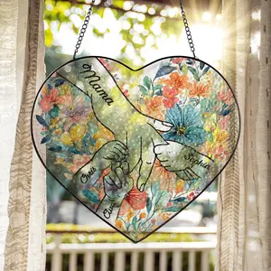 Personalized Family Hands Heart Suncatcher Custom Names Mom Gift Mothers Day Window Hanging Grandma Nana Gift From Kids