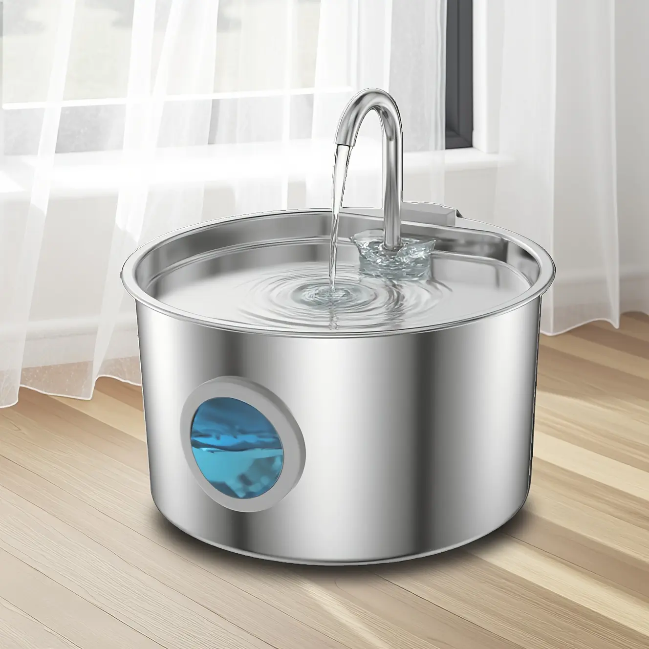 3.2L Stainless Steel Automatic Cat Water Fountain, Quiet Pump with Multi-Filters & Water Level Window, Flowing Water Dispenser for Cats Small Pets